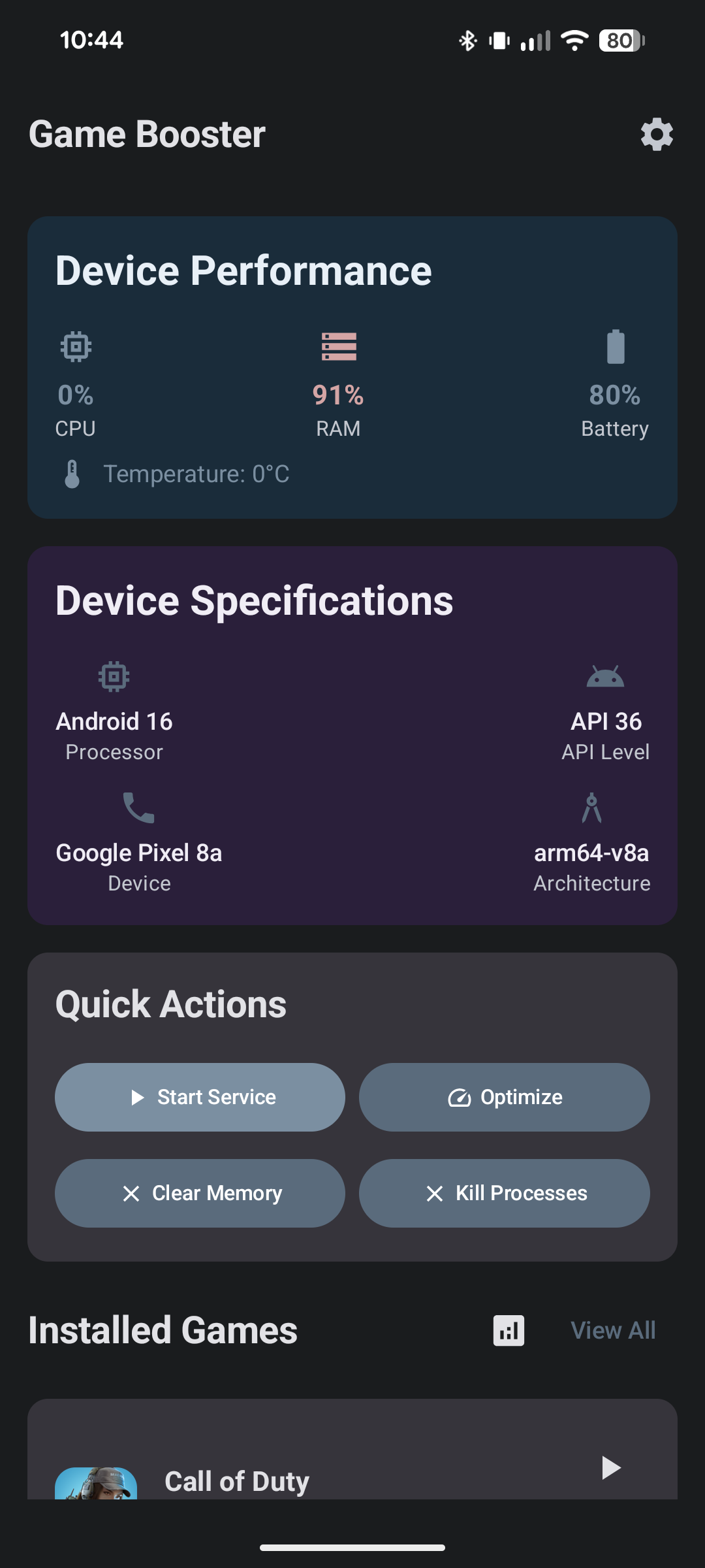 VG GameBooster screenshot 1 — Device Performance overview